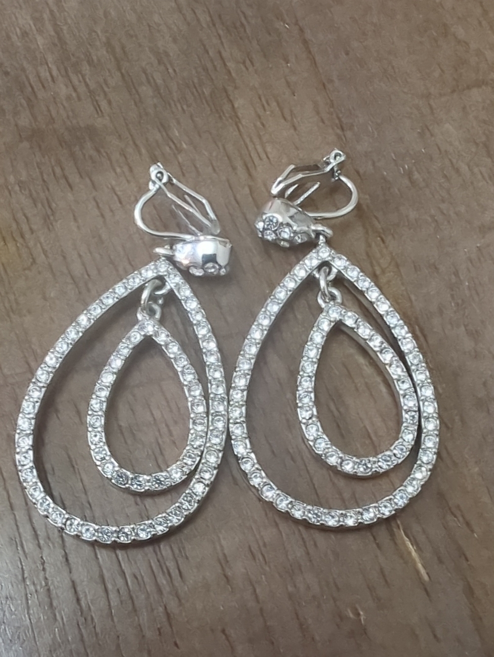 Crystal Teardrop Double Hoop Earrings - Silver